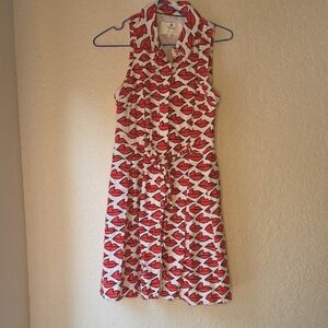 Anthropologie Red and White Lip Print Midi Dress